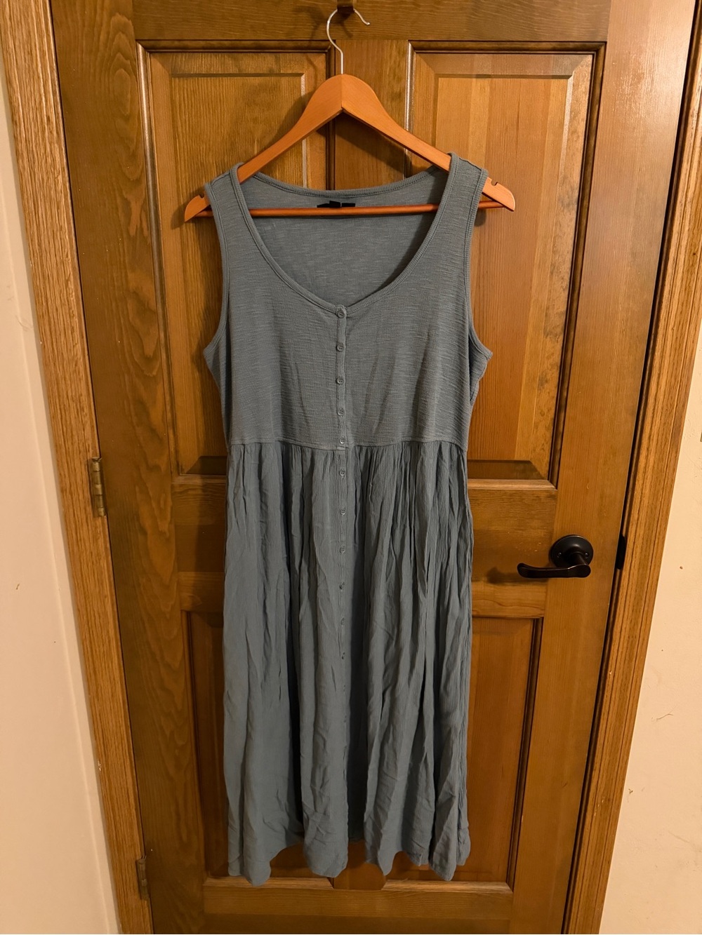 Frye Slate Blue Button Front Sleeveless Boho Midi Dress XL Pockets